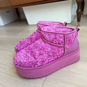 UGG Pink Sequin Ankle Boots
